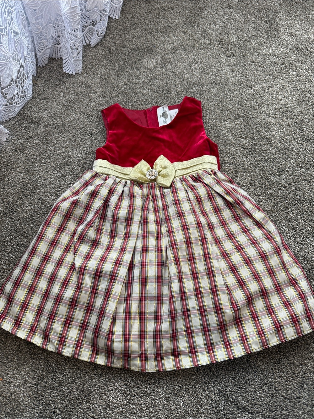 Rare Editions Red and Gold Plaid Bow Holiday Dress